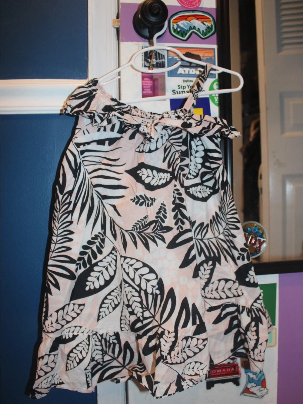 Janie and Jack Kids Small Pink Black Tropical Palm Leaf Ruffle Strap Dress